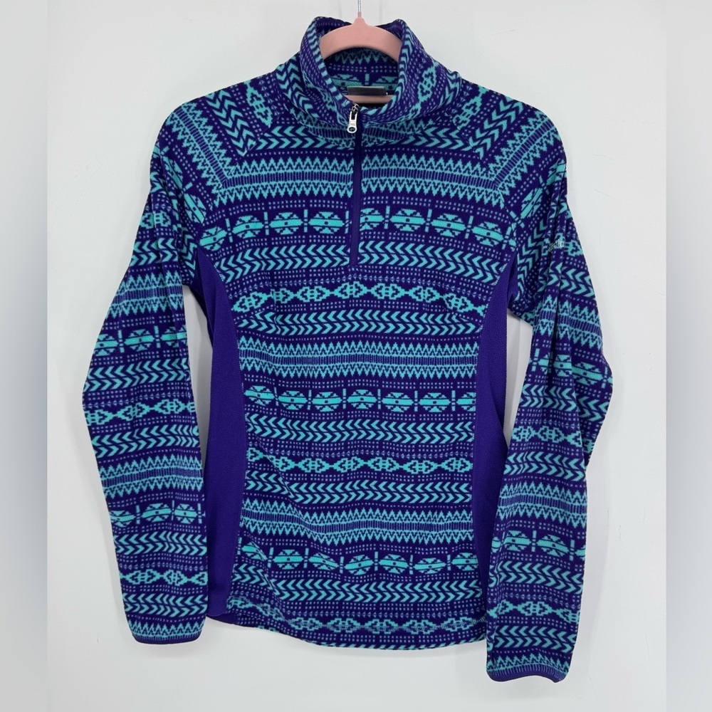 Columbia Women's Blue + Purple Aztec/Tribal 1/4 Zip Fleece Pullover Size Small